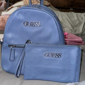 Blue guess backpack and wristlet